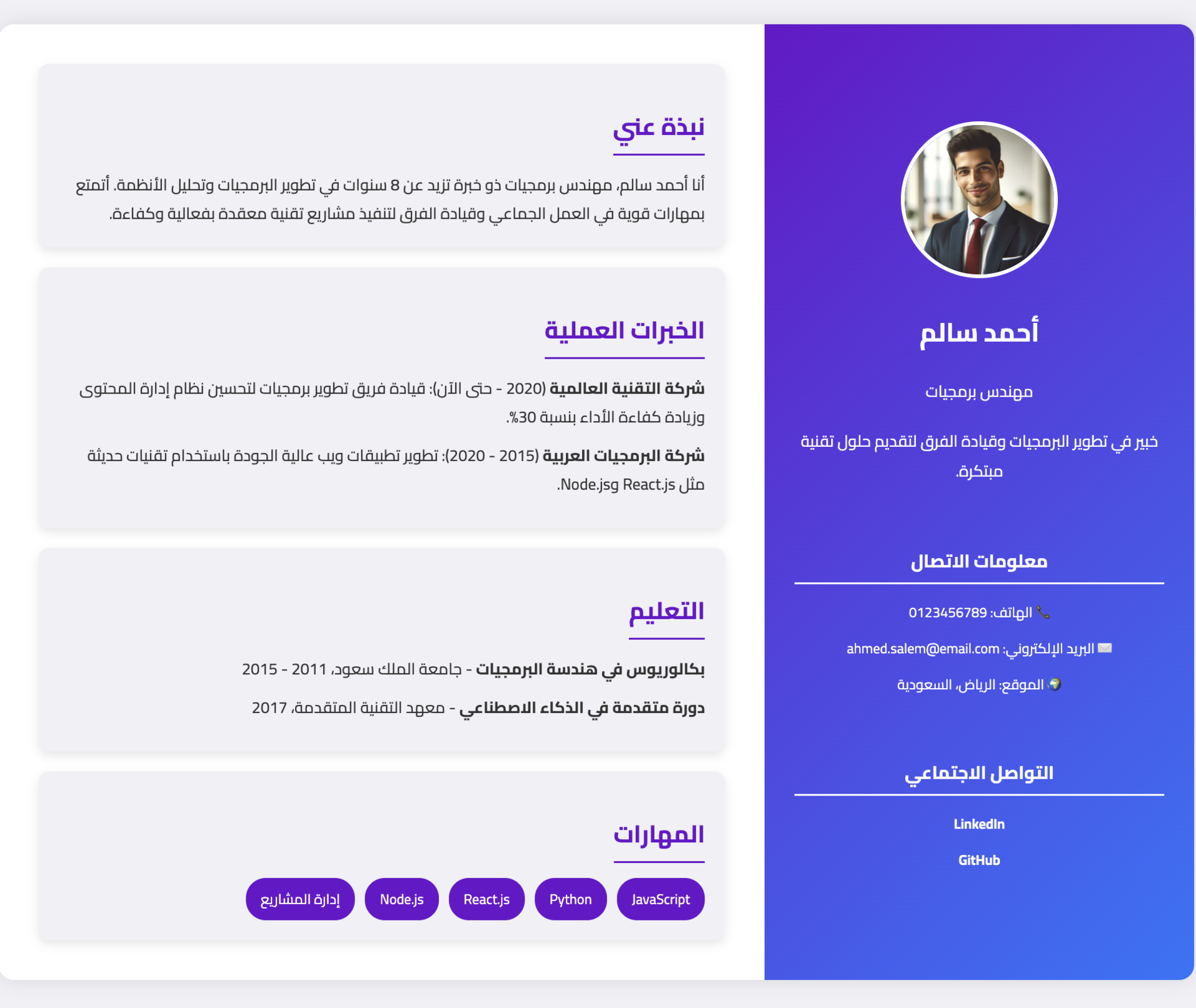 قالب سيرة ذاتية سليم